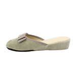 Pantofole aperte donna velluto grigio con fiocco, zeppa 3 cm