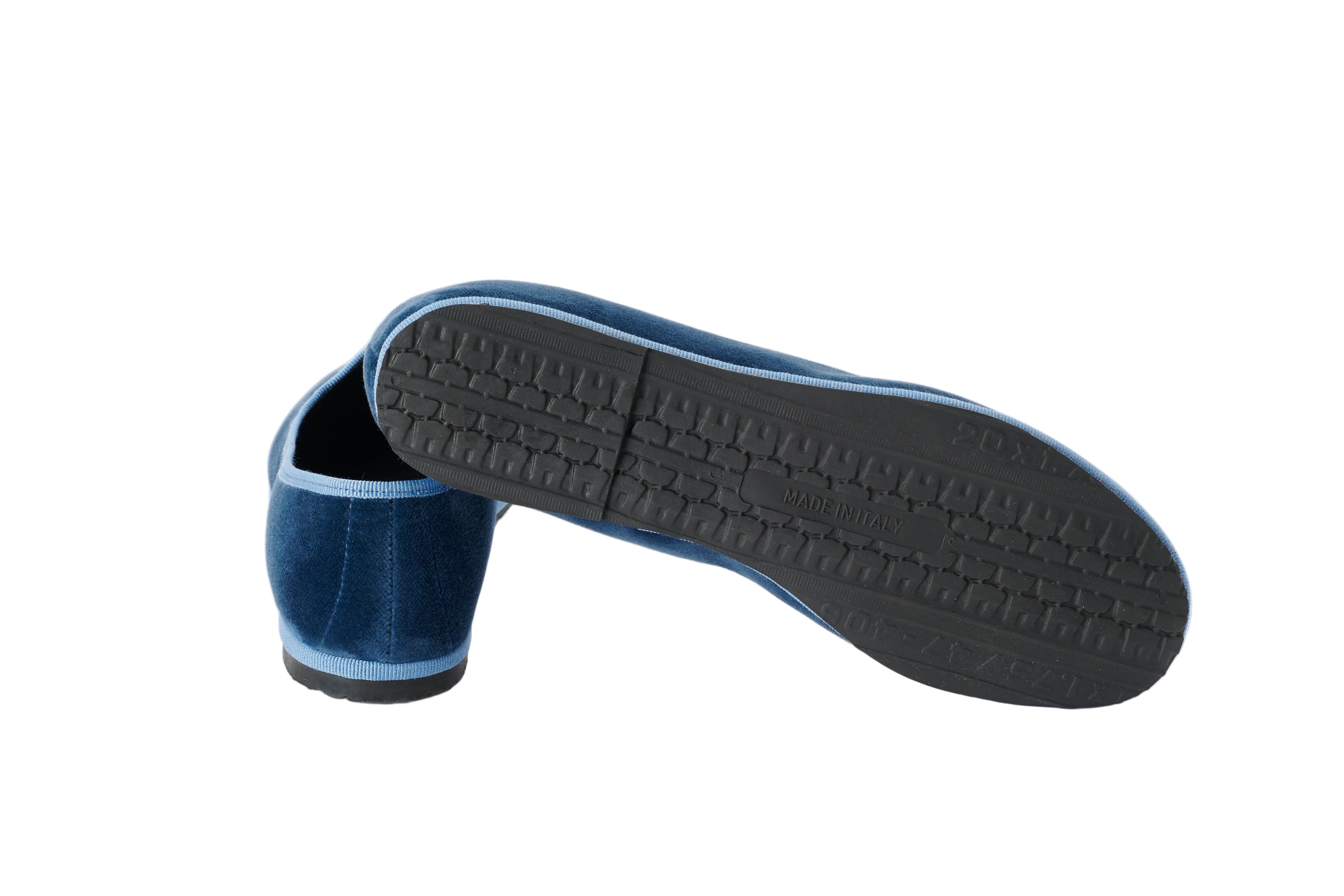 Aviator-sky blue bicolored velvet slippers