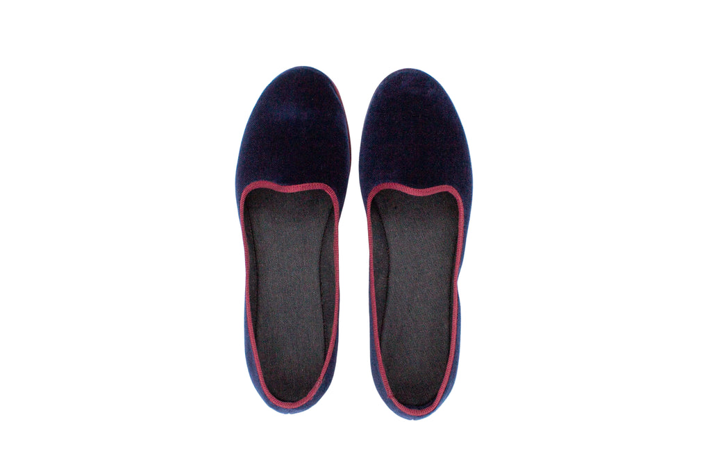 Friulane bicolore in velluto blu-bordeaux