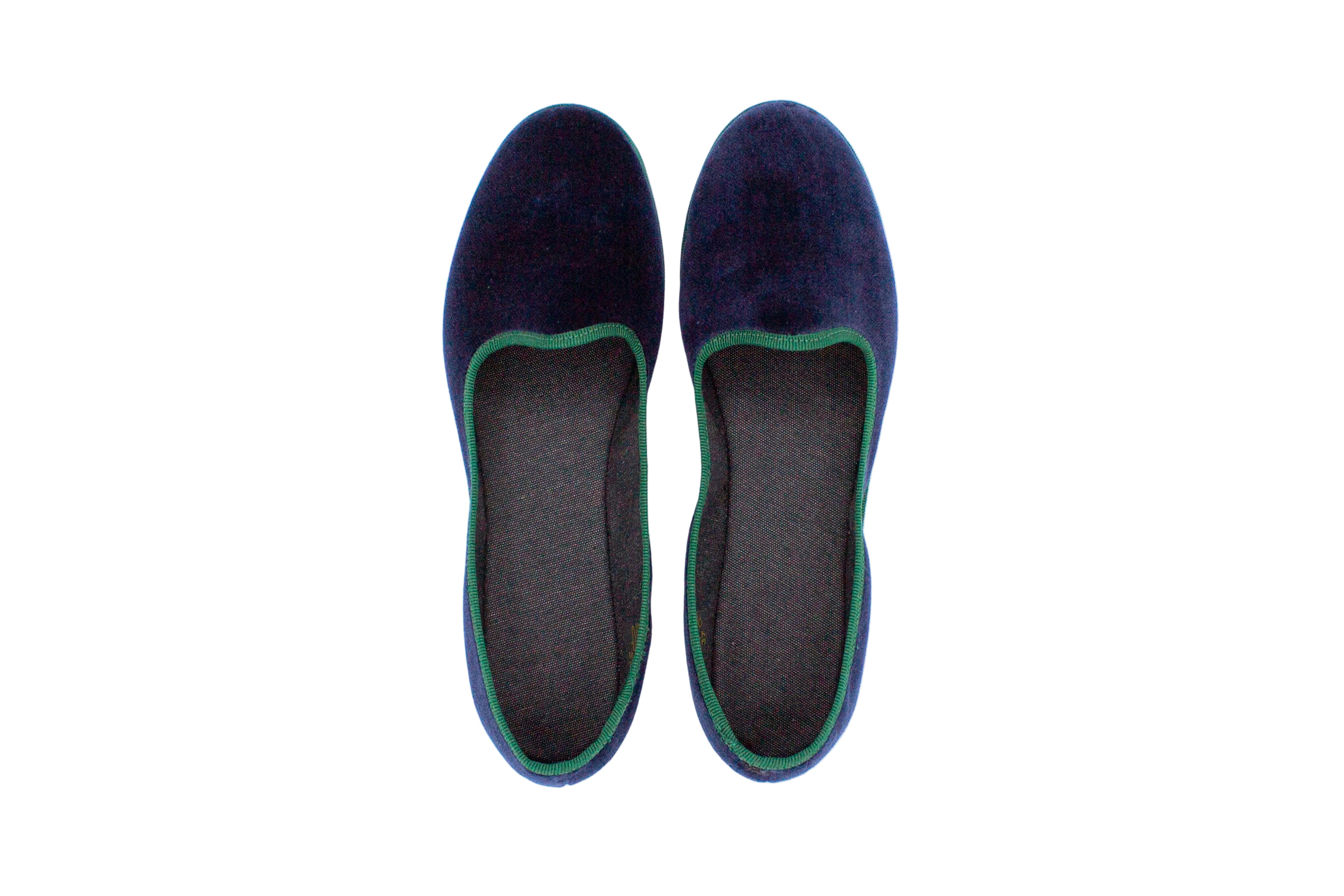 Blue-green bicolored velvet slippers