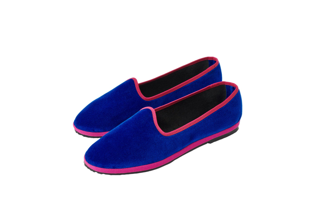 Blueette-fuchsia bicolored velvet slippers