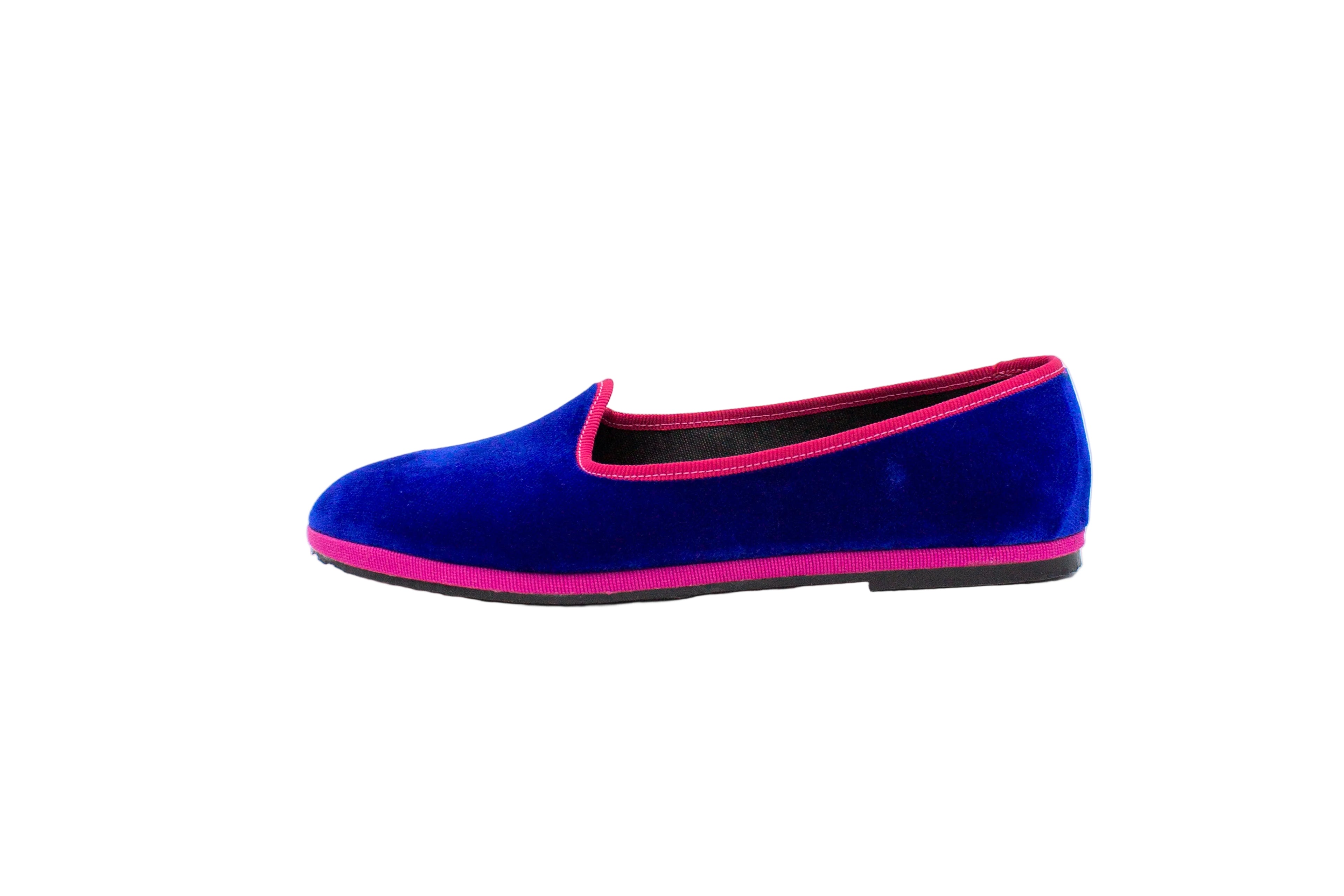 Blueette-fuchsia bicolored velvet slippers