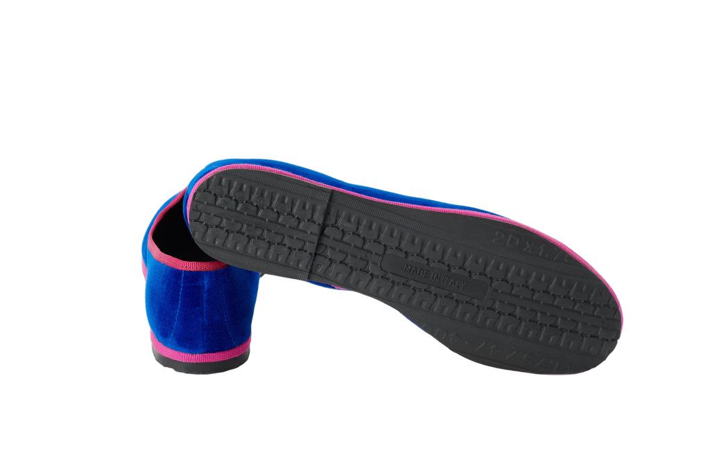 Blueette-fuchsia bicolored velvet slippers