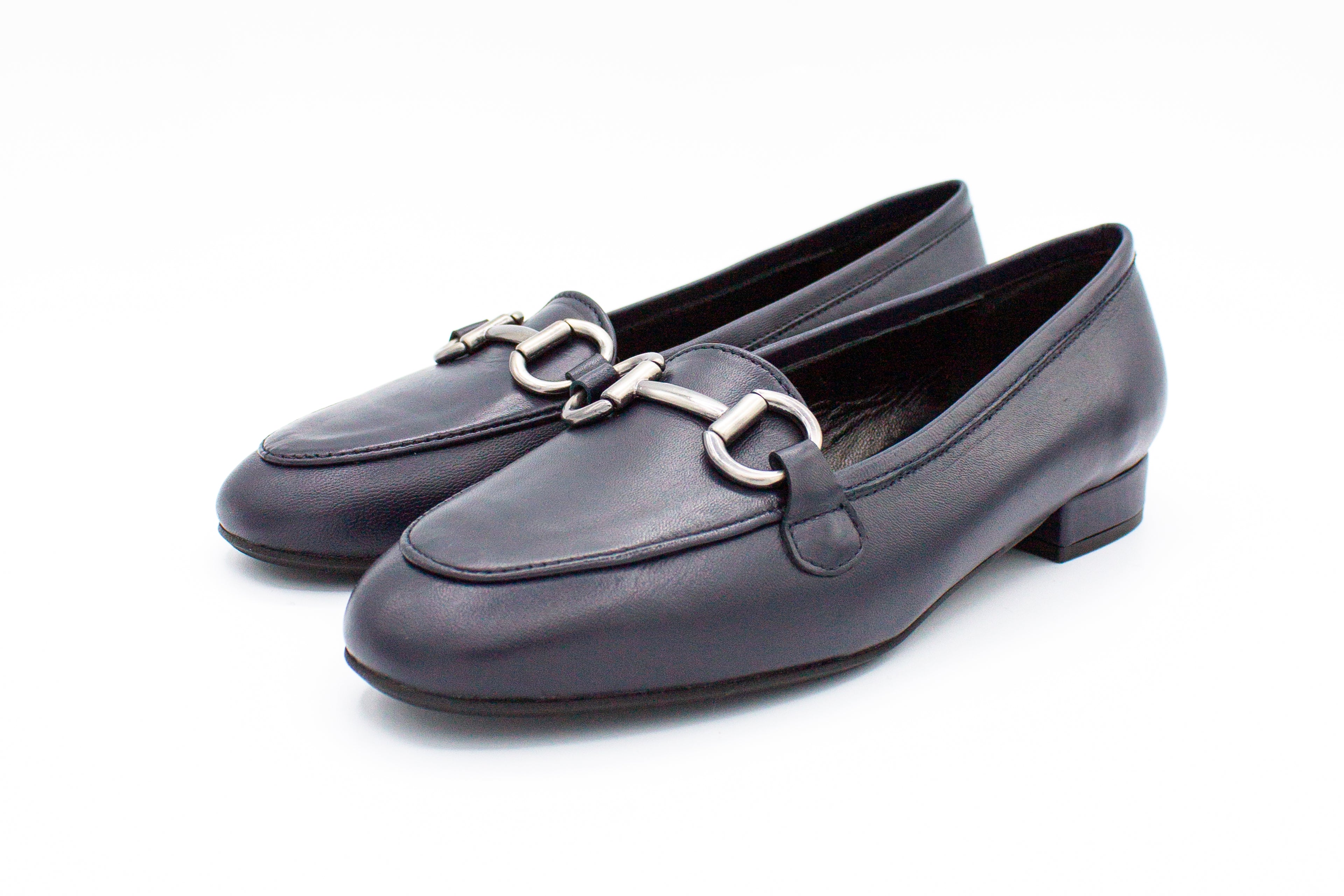 Blue leather loafers with buckle