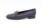 Blue leather loafers with buckle
