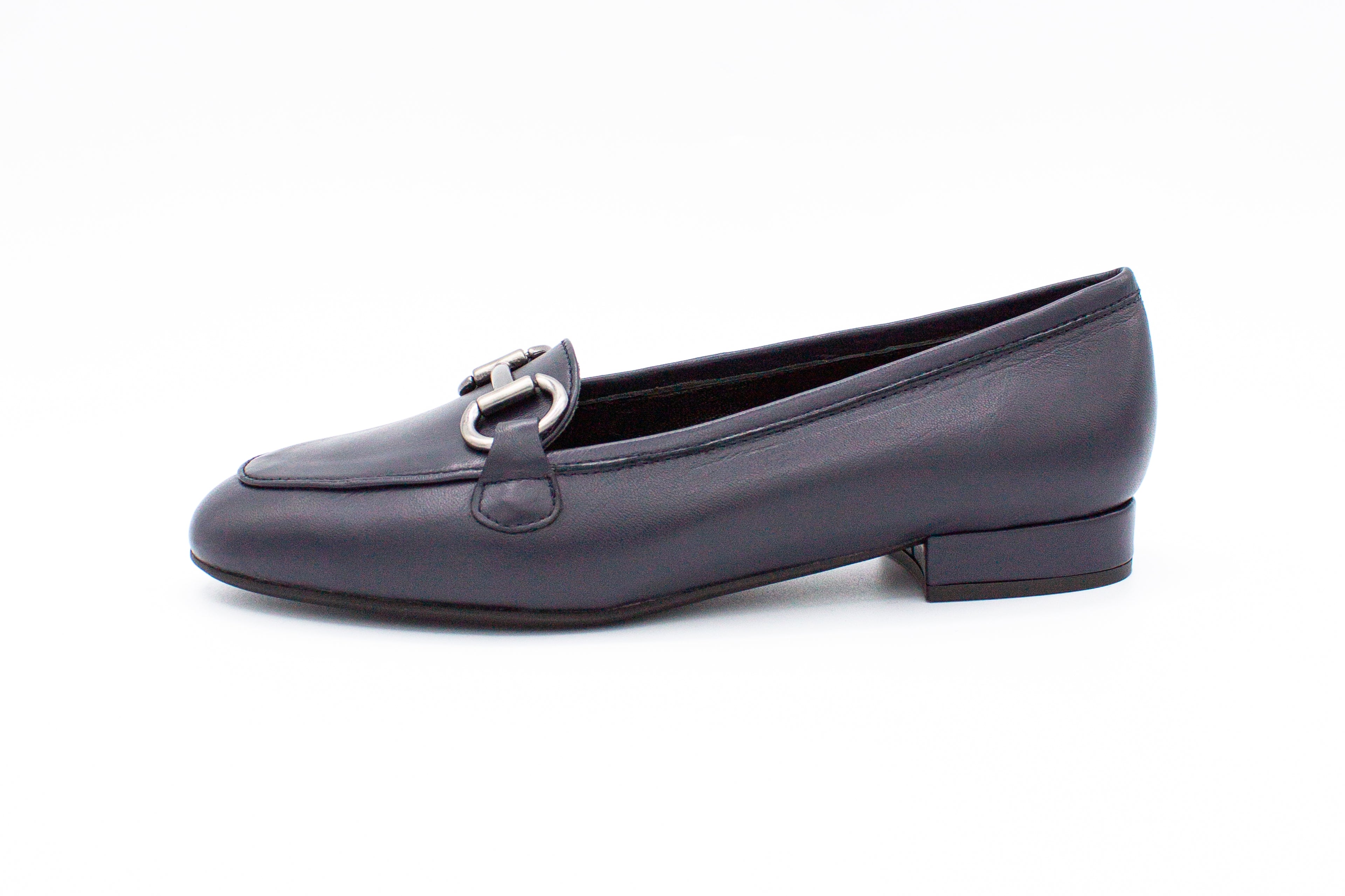 Blue leather loafers with buckle