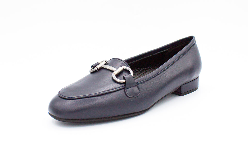 Blue leather loafers with buckle