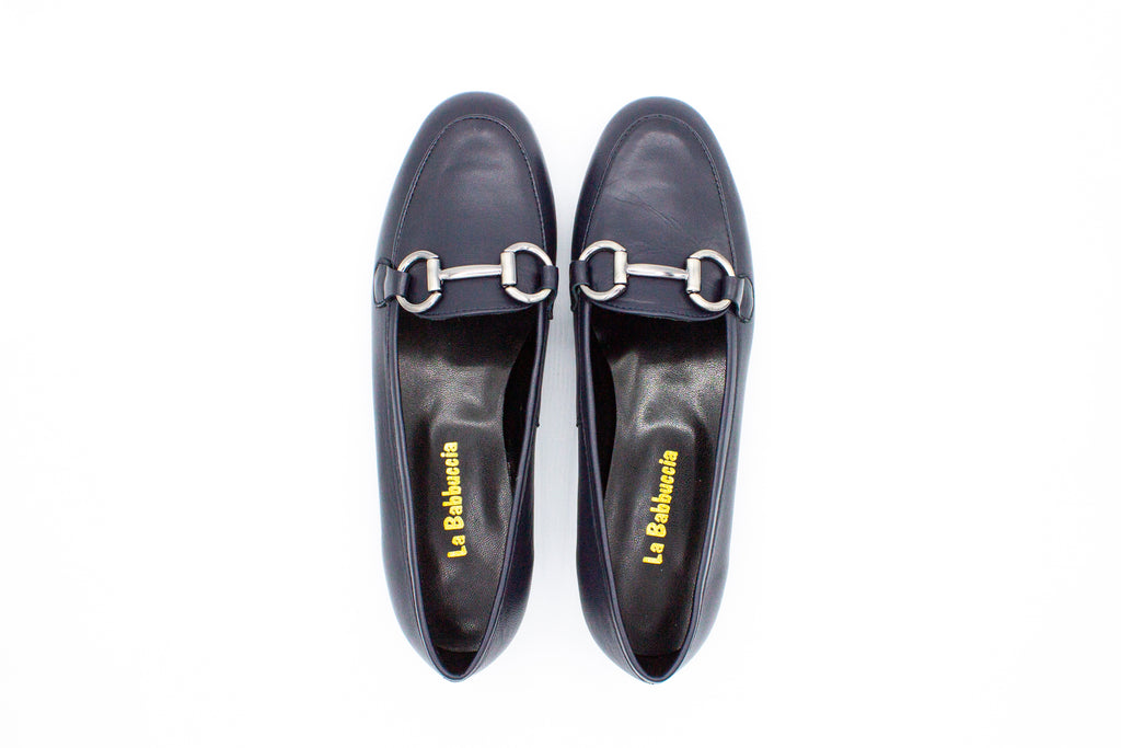 Blue leather loafers with buckle