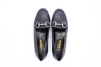 Blue leather loafers with buckle