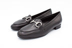 Black leather loafers with buckle