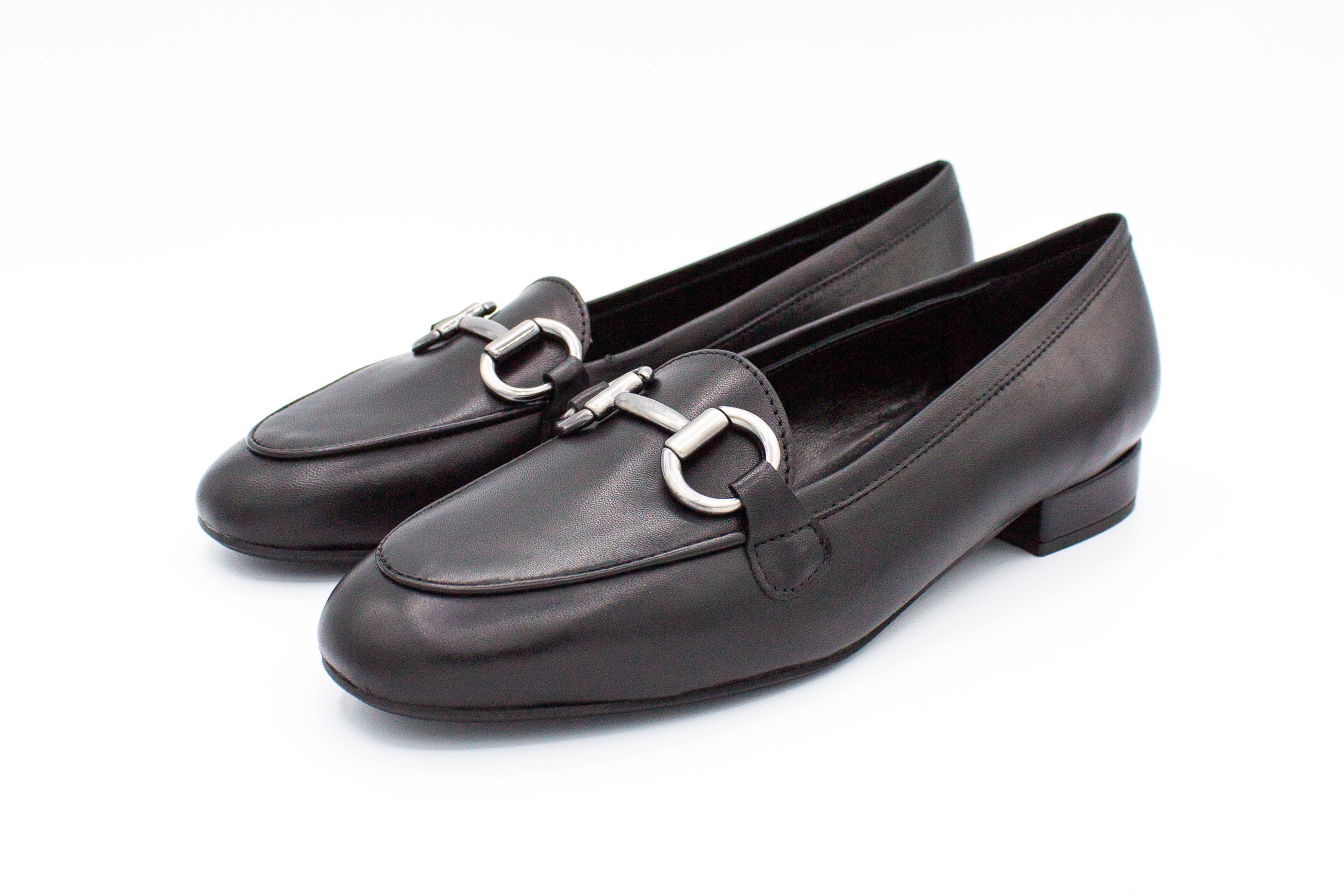 Black leather loafers with buckle