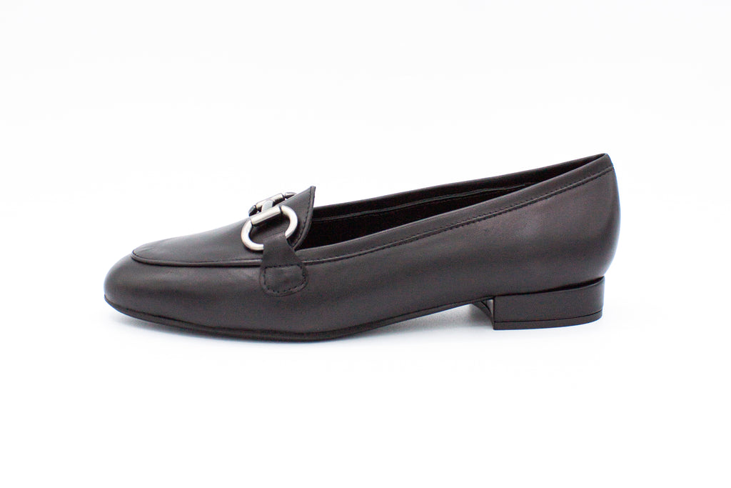 Black leather loafers with buckle
