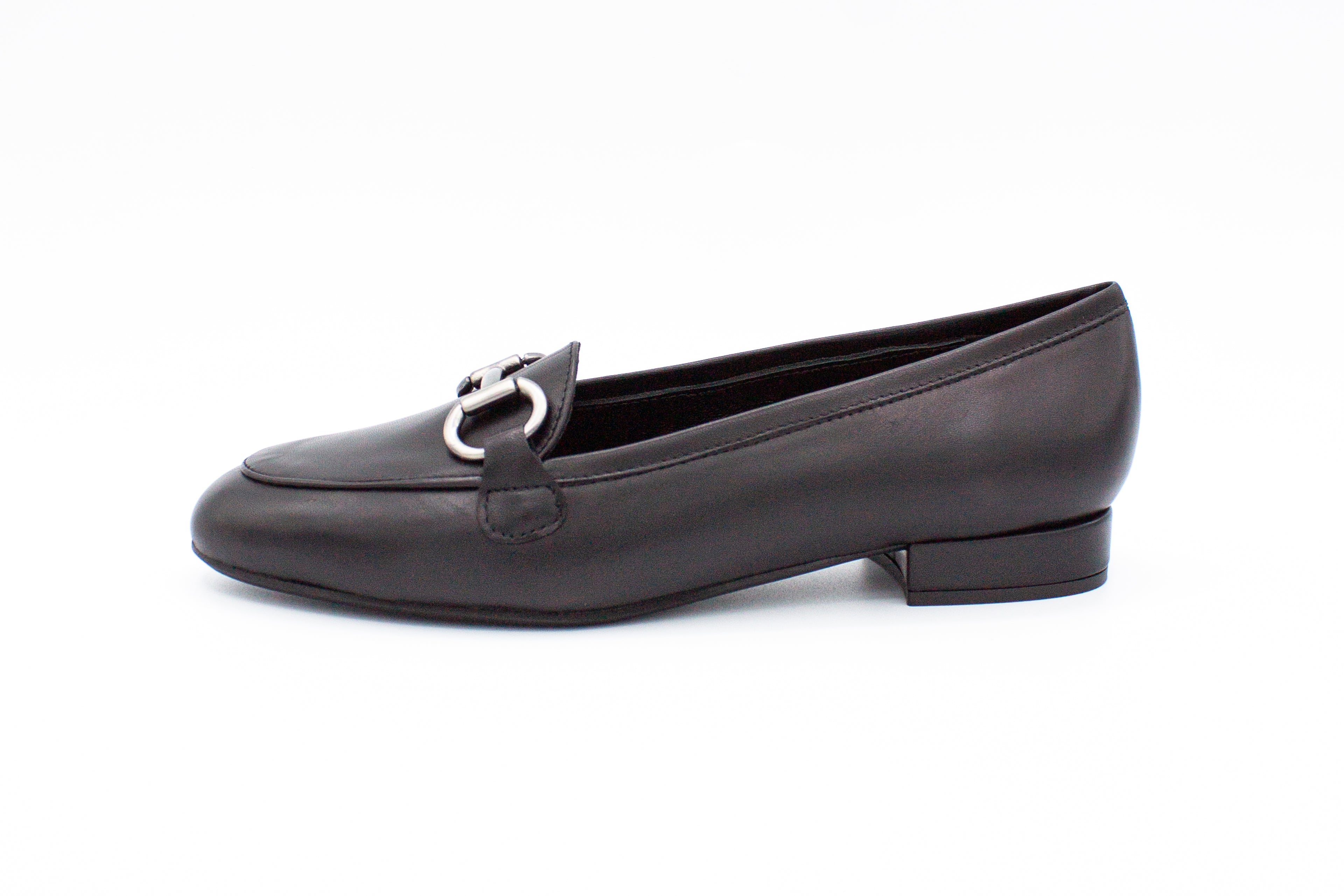 Black leather loafers with buckle