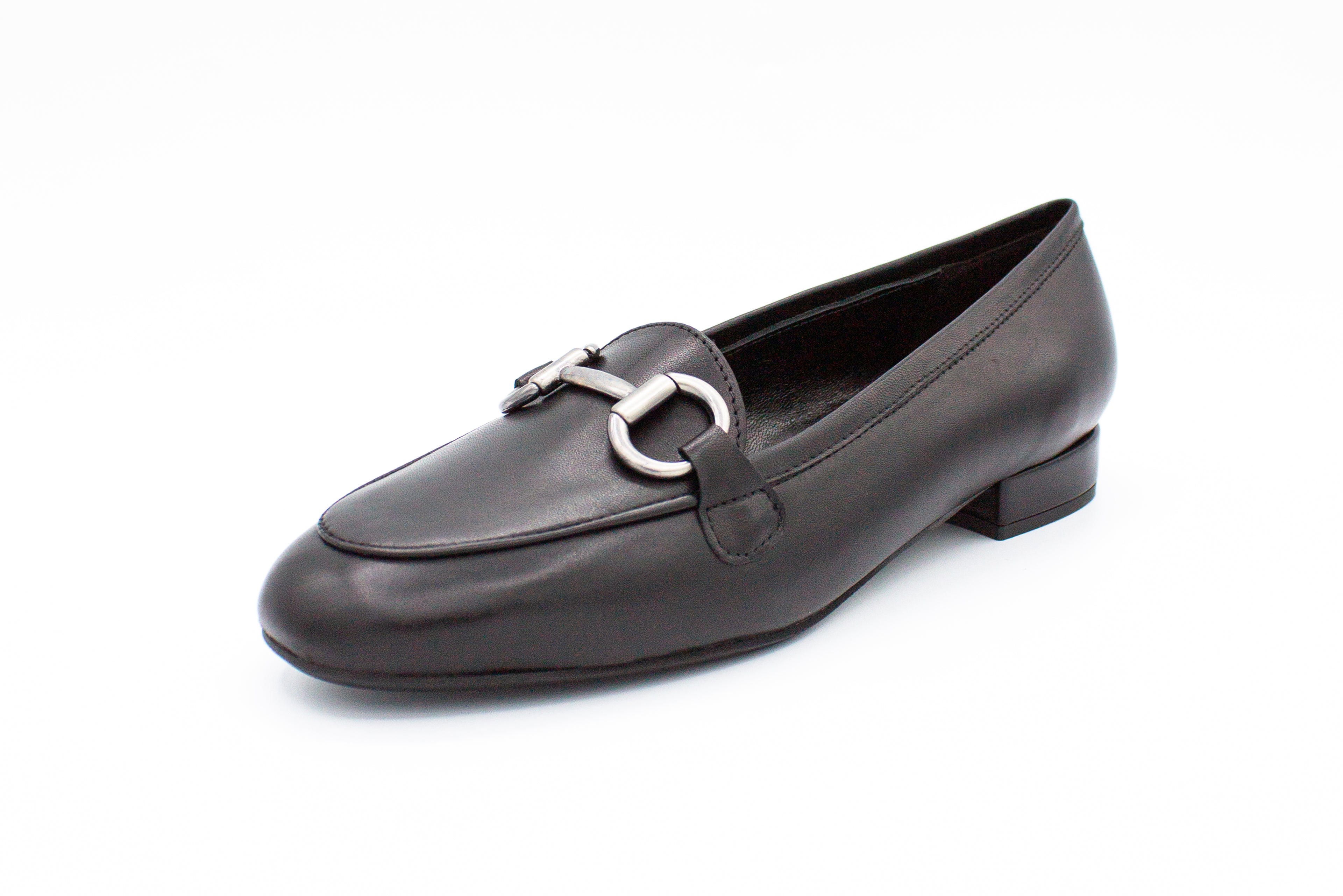 Black leather loafers with buckle