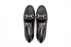 Black leather loafers with buckle