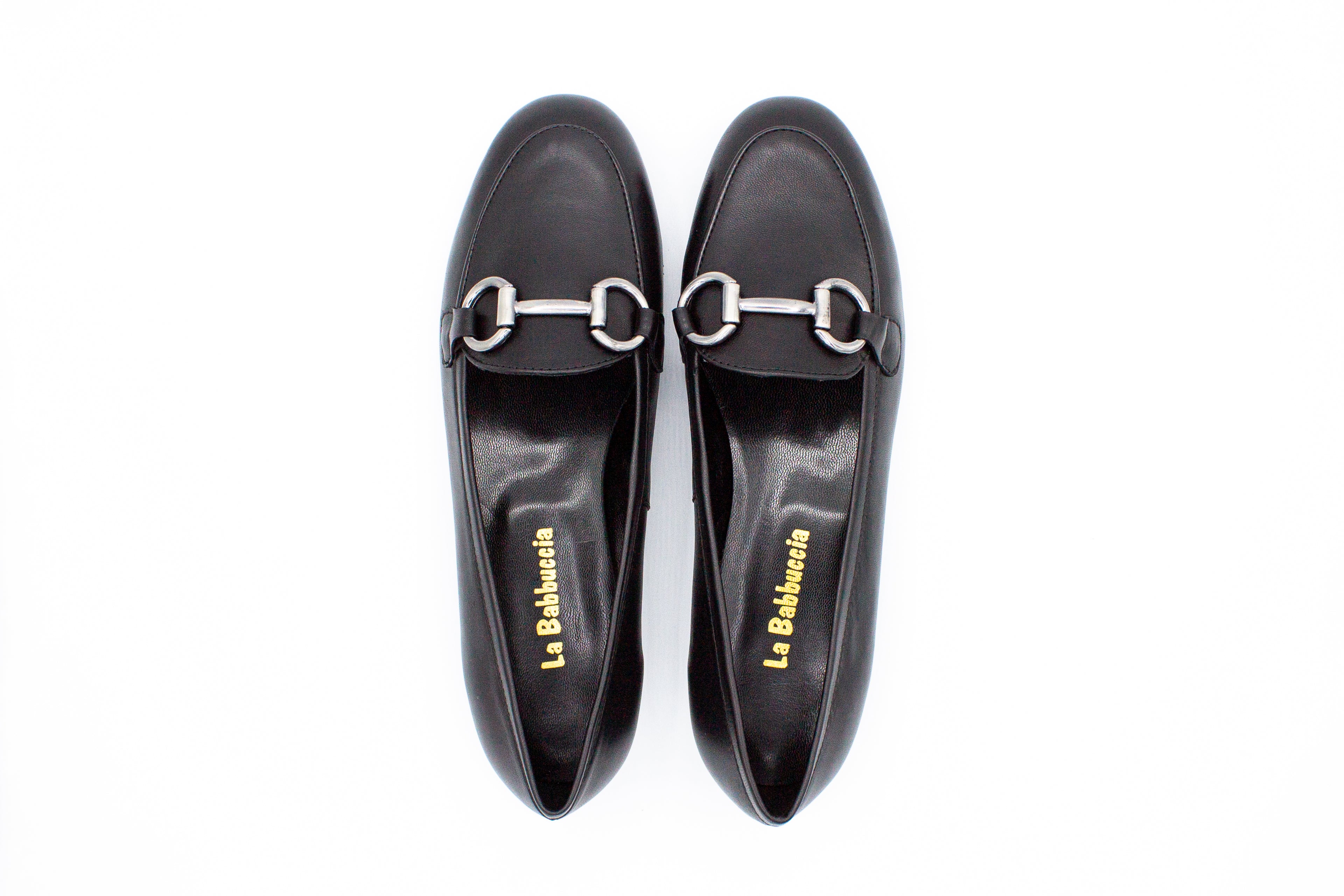 Black leather loafers with buckle