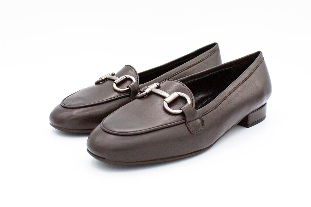 Brown leather loafers with buckle