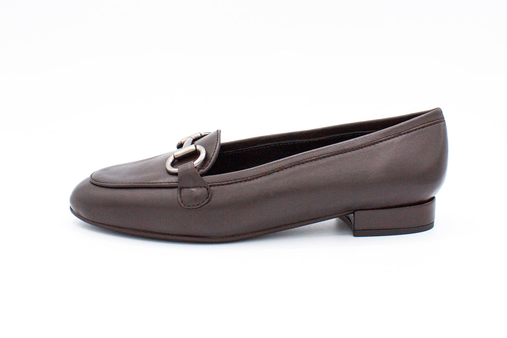 Brown leather loafers with buckle