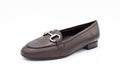 Brown leather loafers with buckle