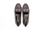 Brown leather loafers with buckle