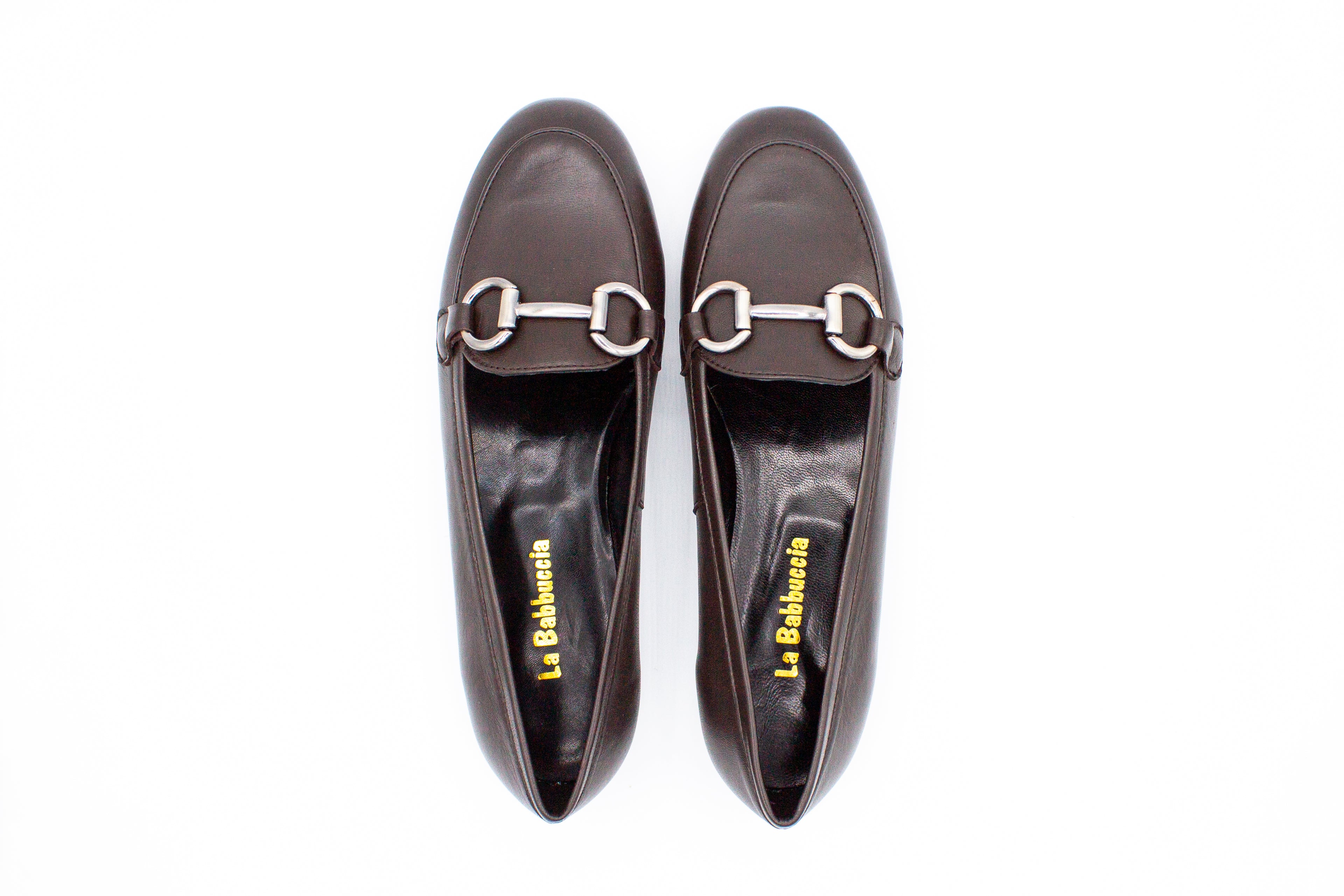 Brown leather loafers with buckle