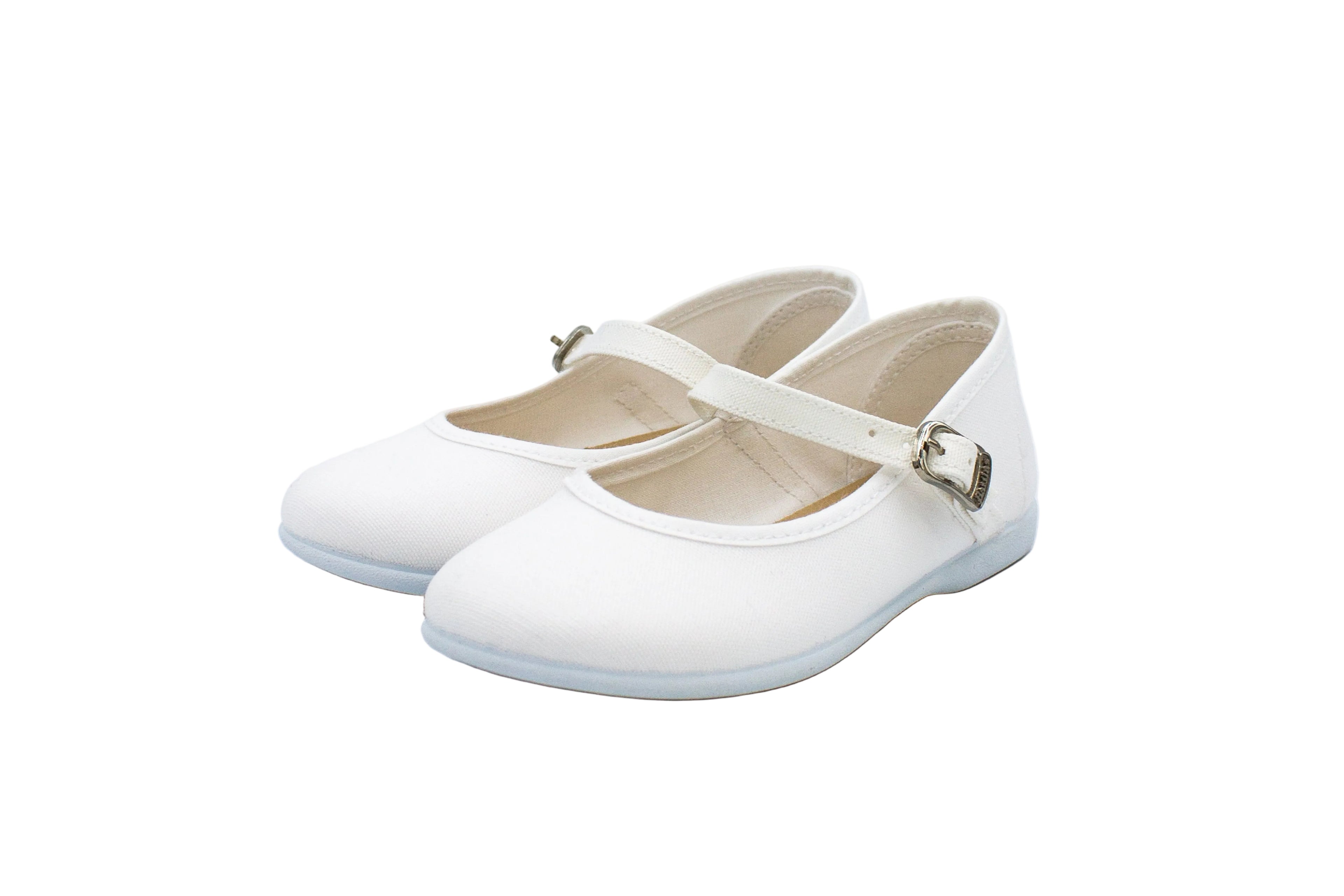 Ballerine in cotone con cinturino e fibbia bianco
