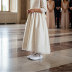 Ballerine in cotone con cinturino e fibbia bianco