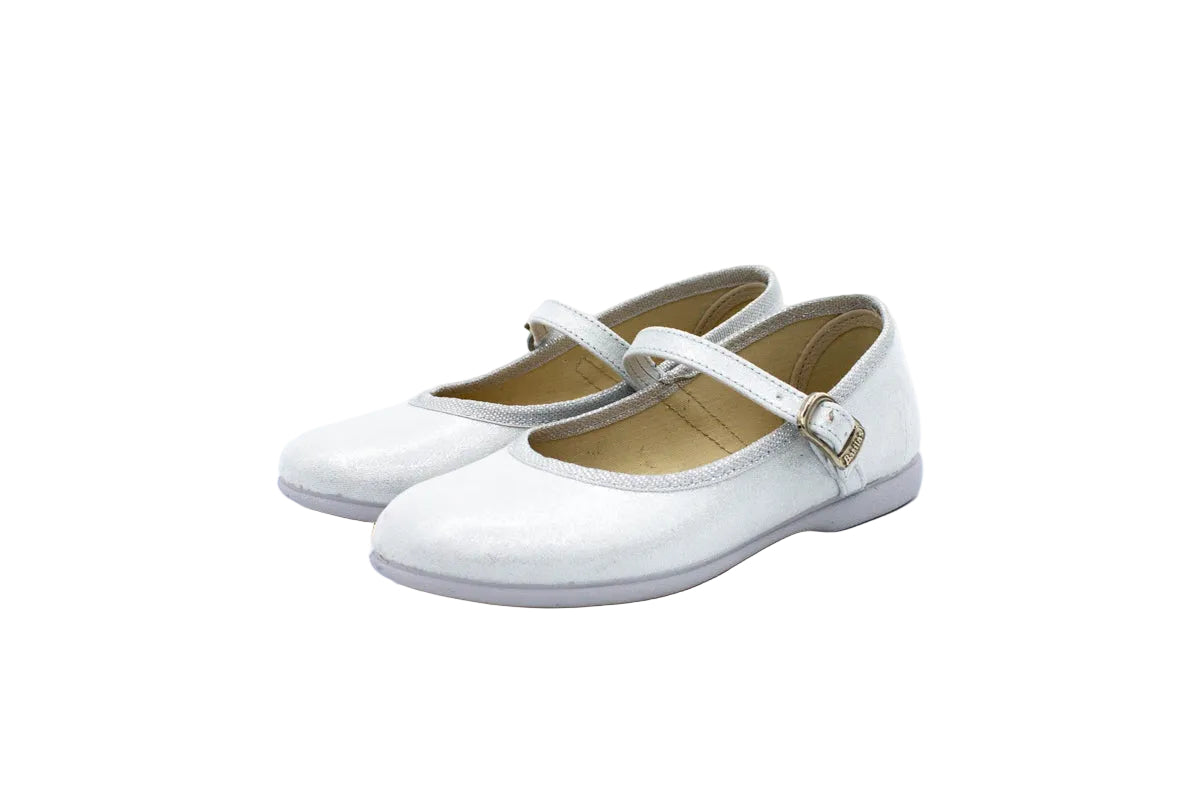 Cotton ballet flats with silver strap and buckle