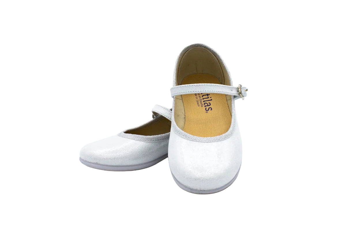 Cotton ballet flats with silver strap and buckle