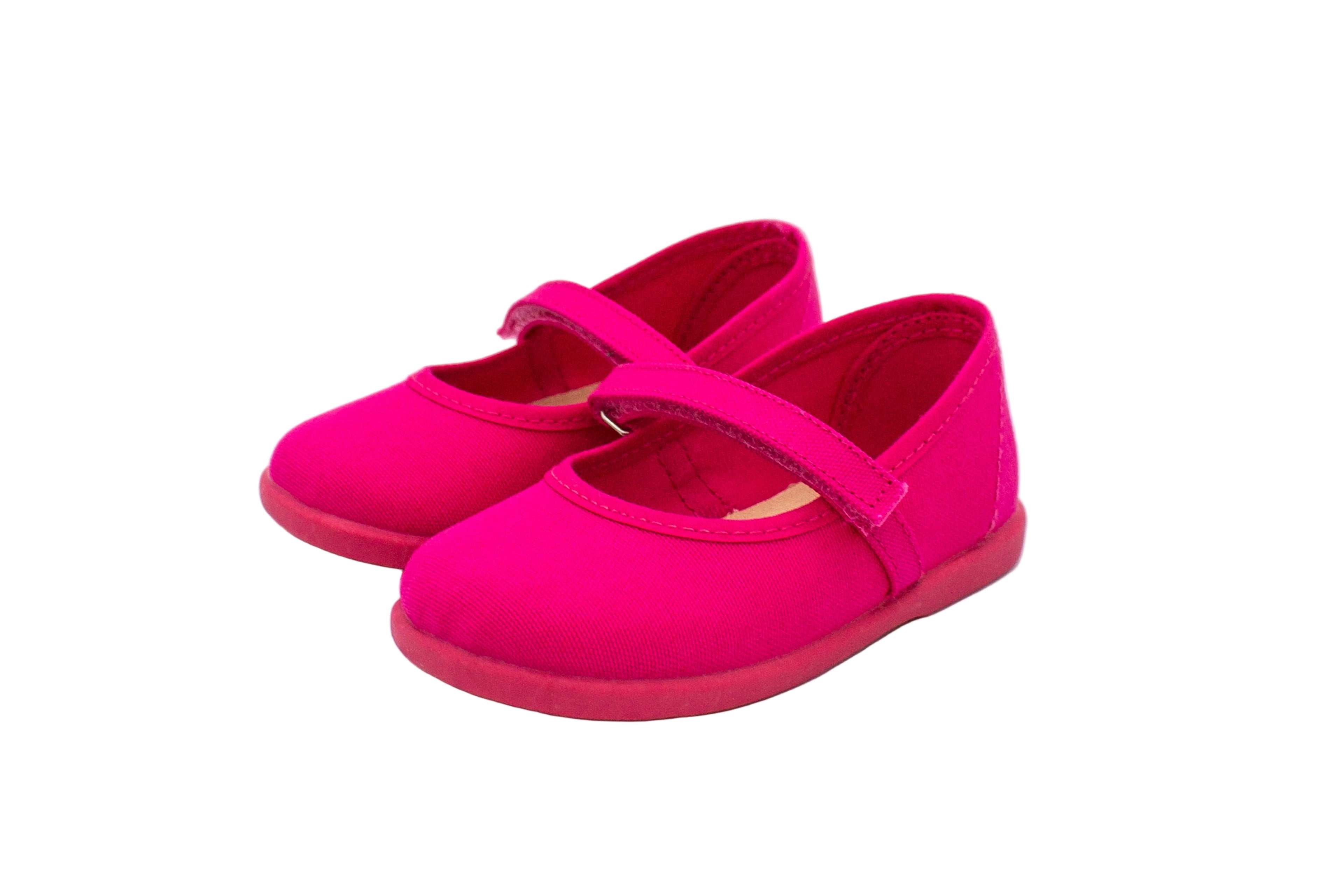 Ballerine in cotone con velcro fucsia