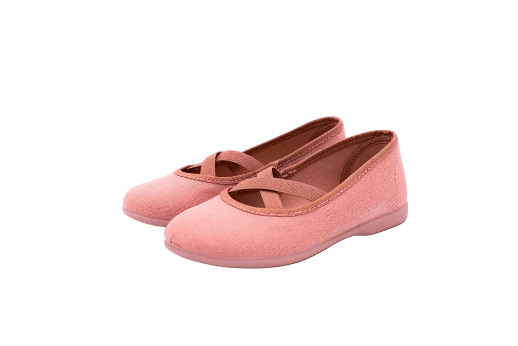 Ballerine in cotone con elastico incrociato rosa