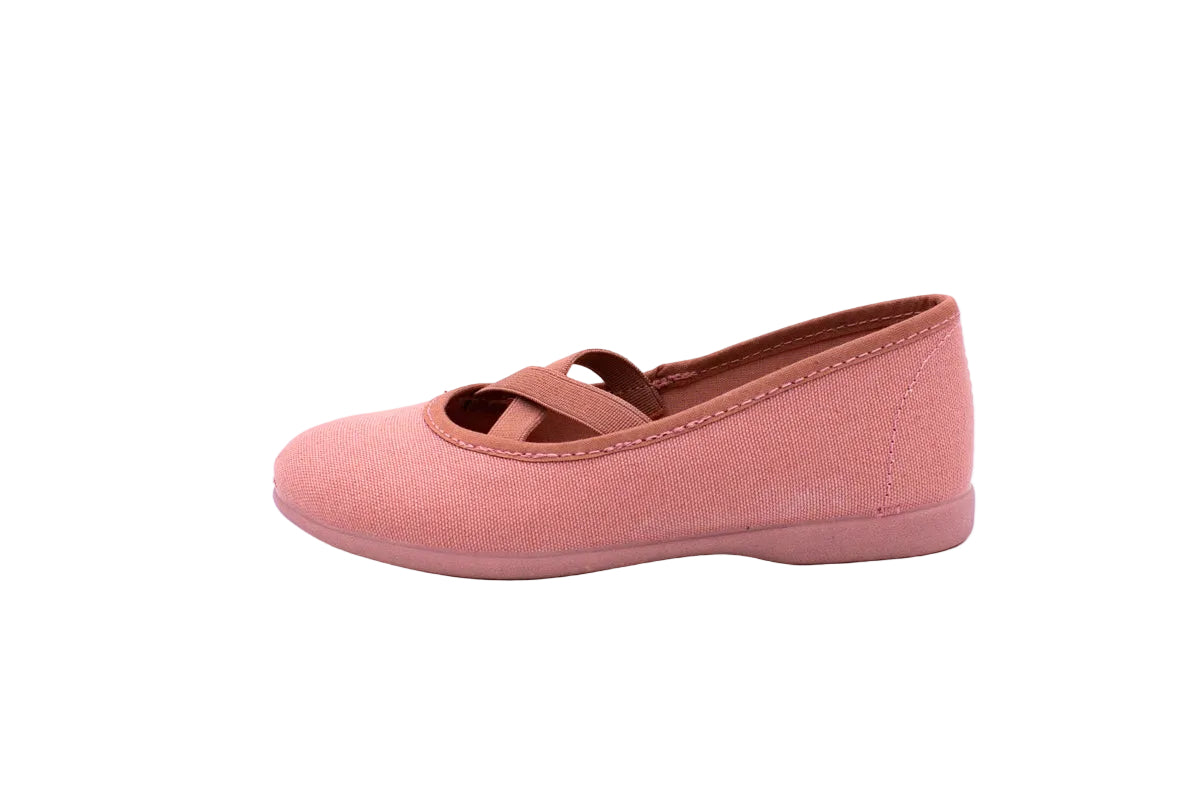 Ballerine in cotone con elastico incrociato rosa