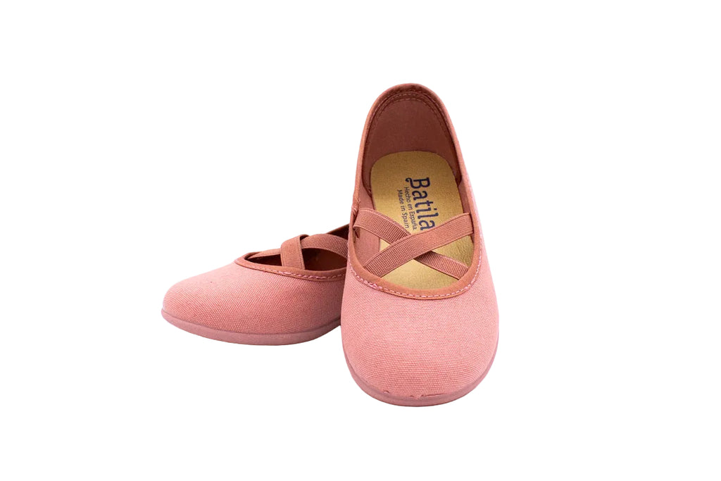 Ballerine in cotone con elastico incrociato rosa
