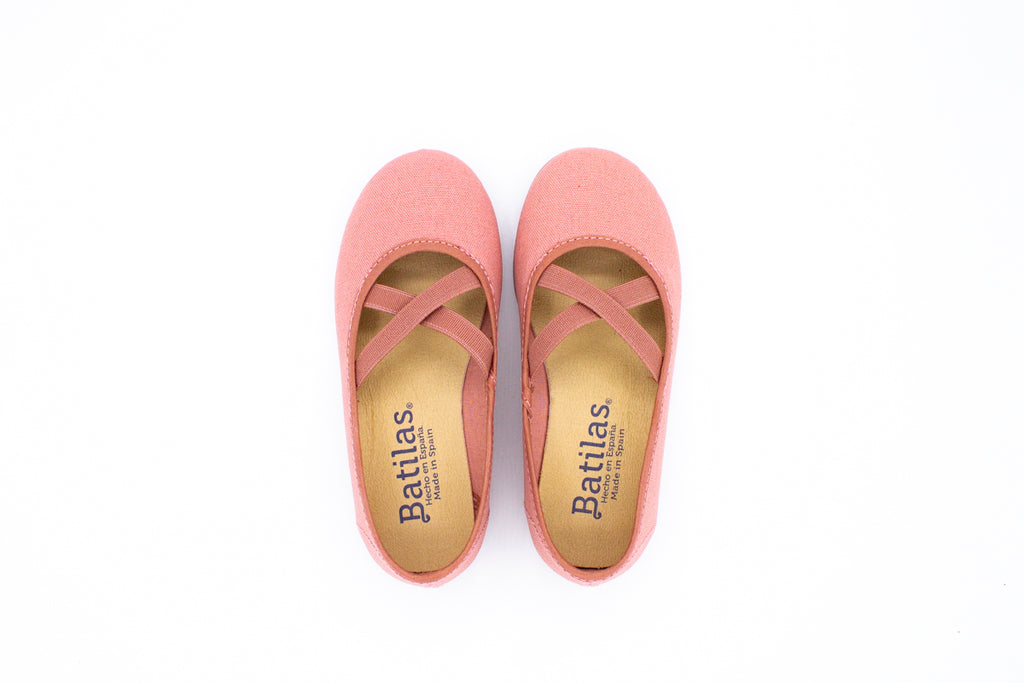 Ballerine in cotone con elastico incrociato rosa