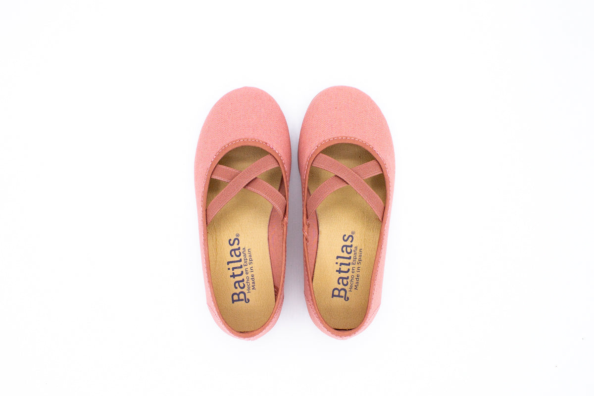 Ballerine in cotone con elastico incrociato rosa