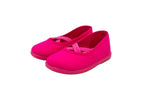 Cotton ballet flats with fuchsia crisscross elastic