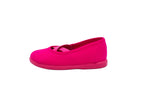 Cotton ballet flats with fuchsia crisscross elastic