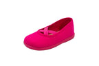 Cotton ballet flats with fuchsia crisscross elastic