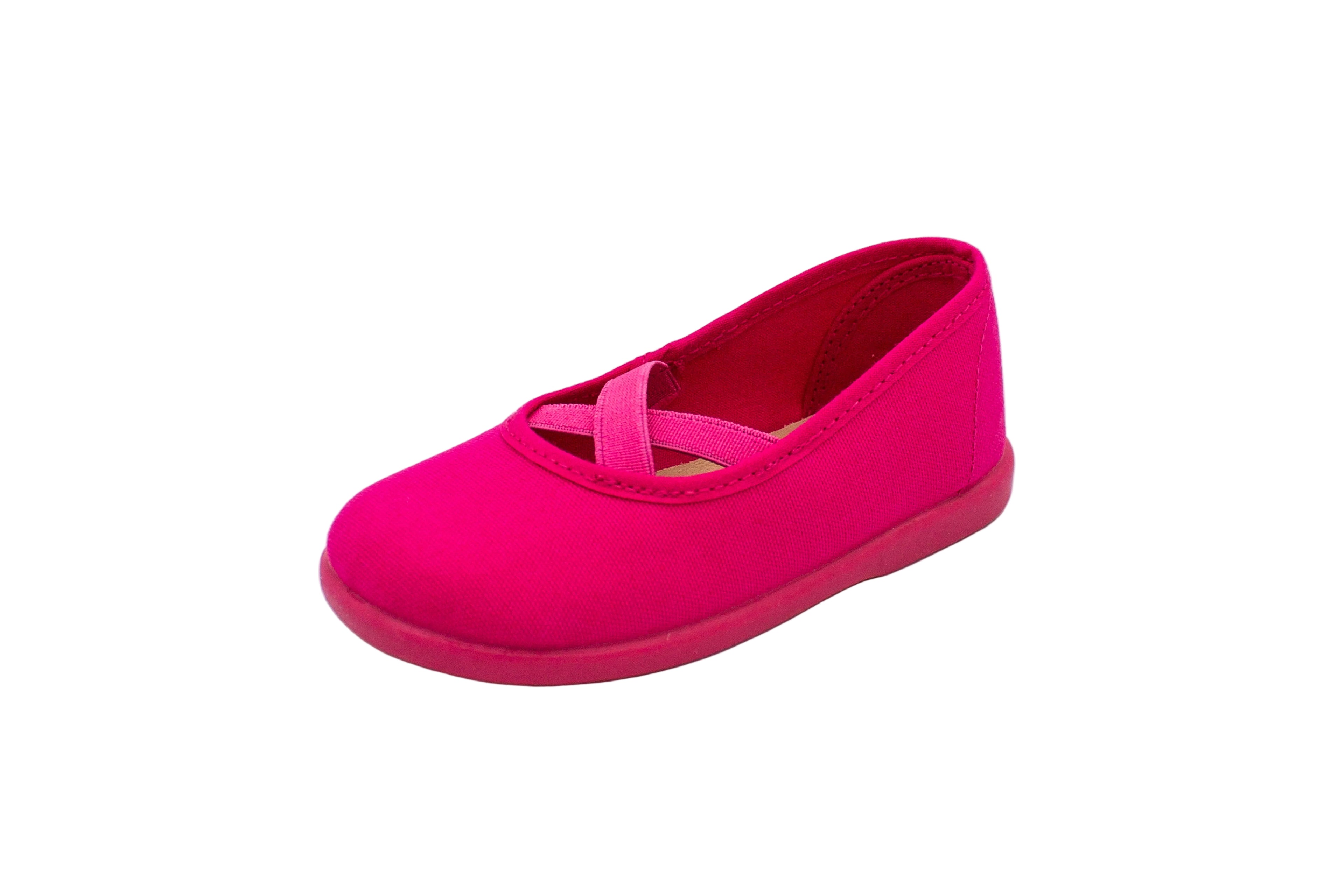Cotton ballet flats with fuchsia crisscross elastic