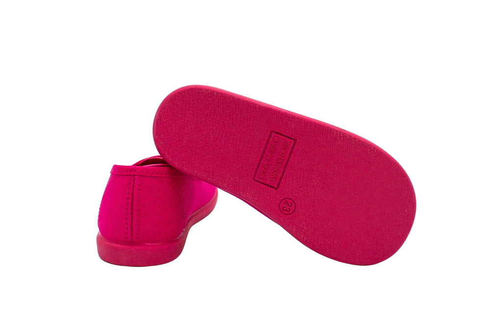 Cotton ballet flats with fuchsia crisscross elastic