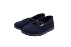 Cotton ballet flats with blue crisscross elastic