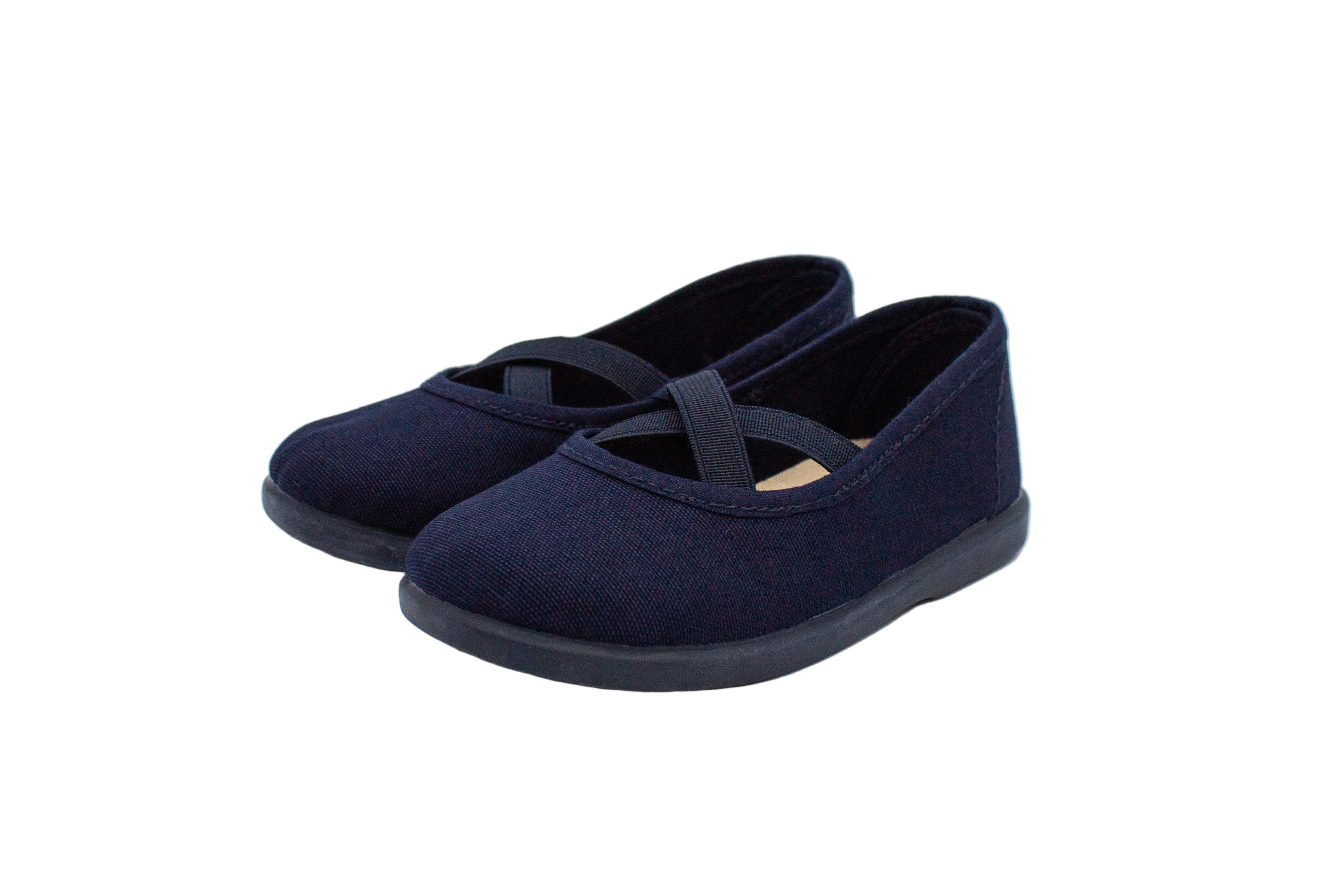Cotton ballet flats with blue crisscross elastic