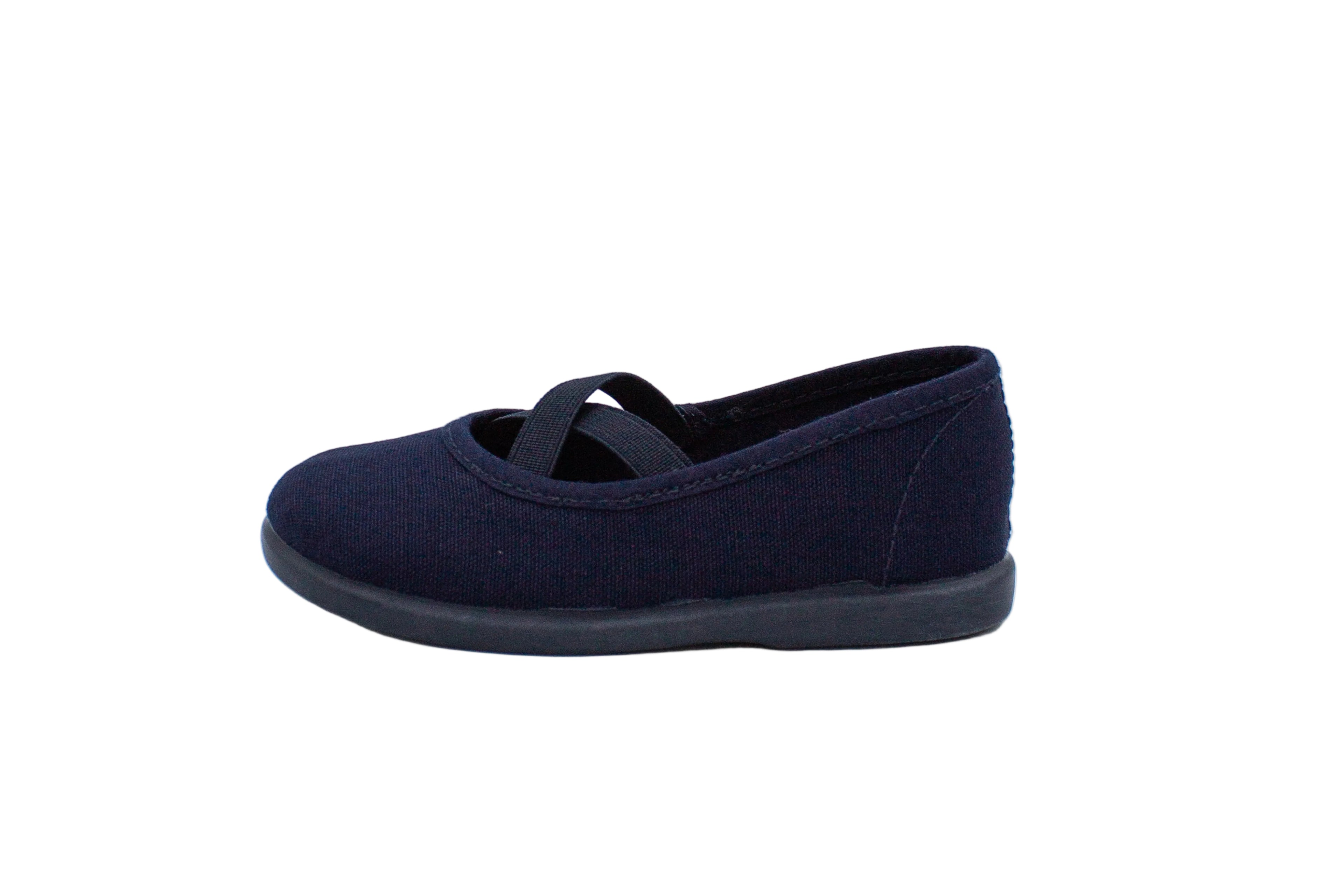 Cotton ballet flats with blue crisscross elastic
