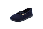 Cotton ballet flats with blue crisscross elastic