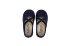 Cotton ballet flats with blue crisscross elastic