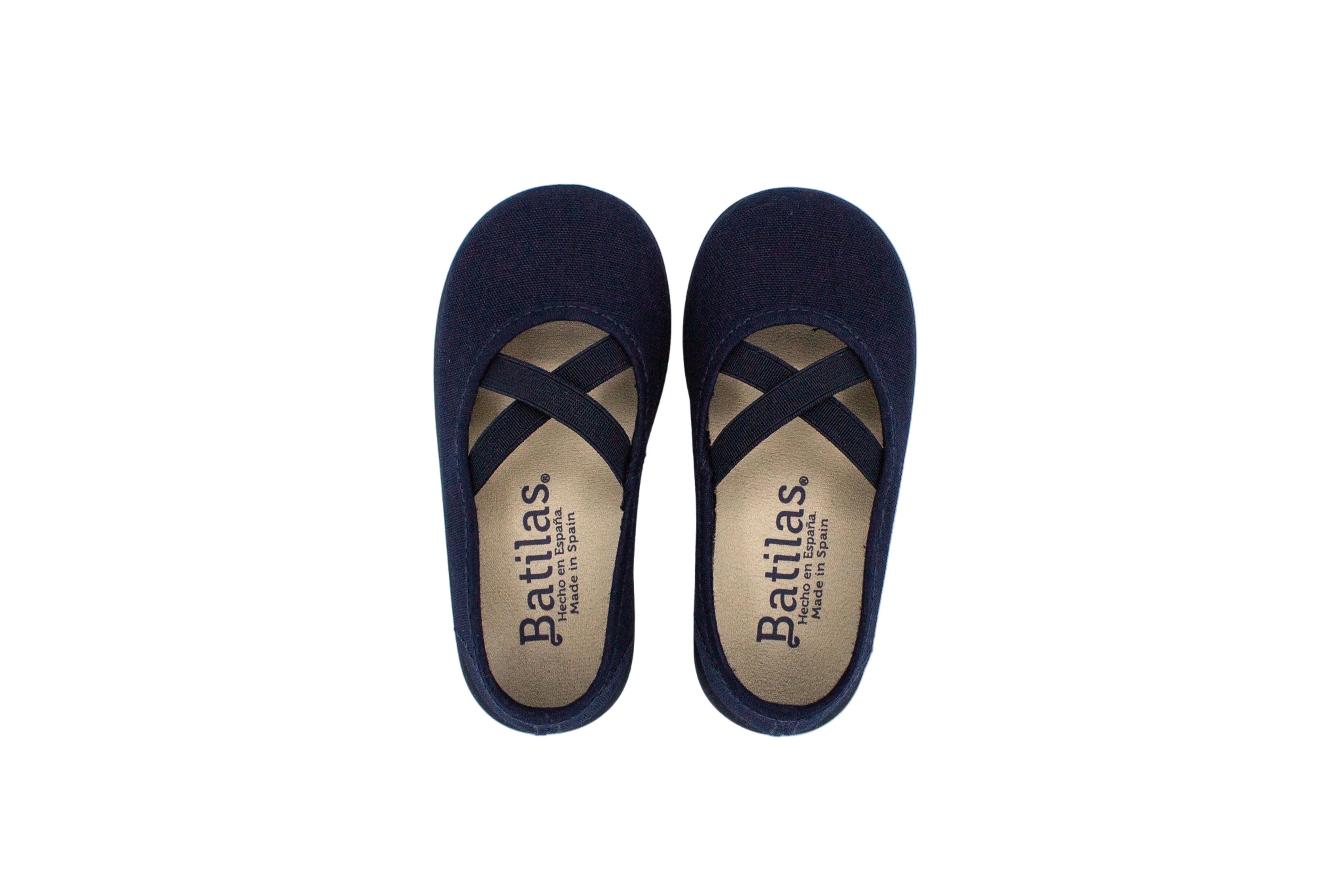 Cotton ballet flats with blue crisscross elastic