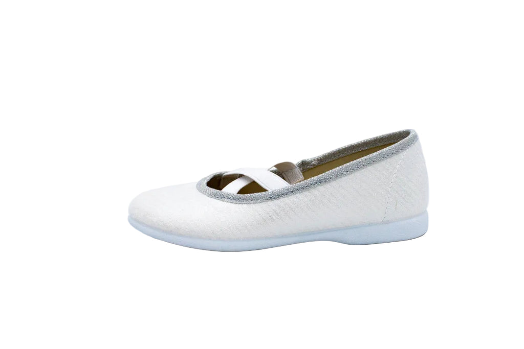Ballerine in cotone con elastico incrociato bianco argento