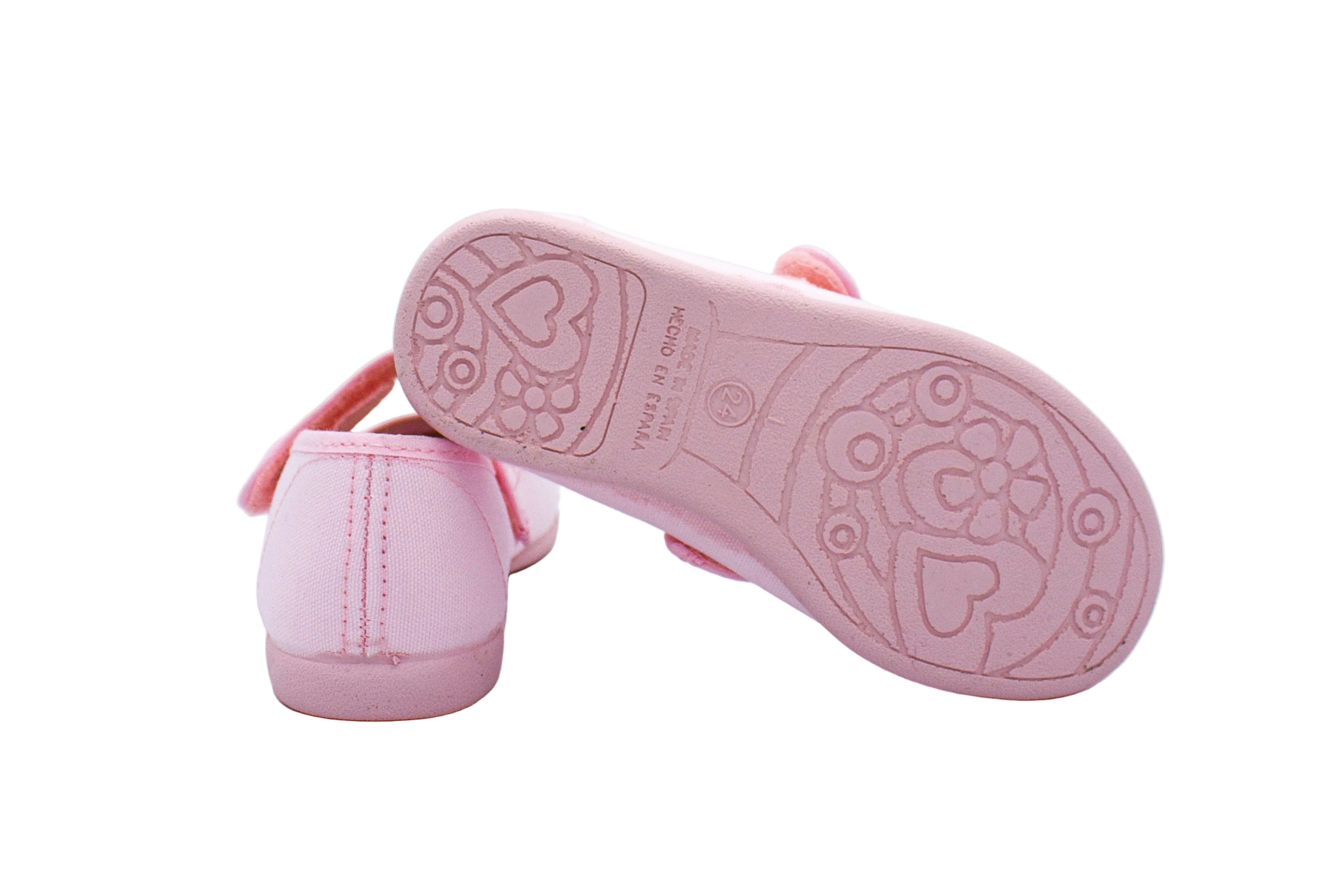 Ballerine in cotone con velcro rosa
