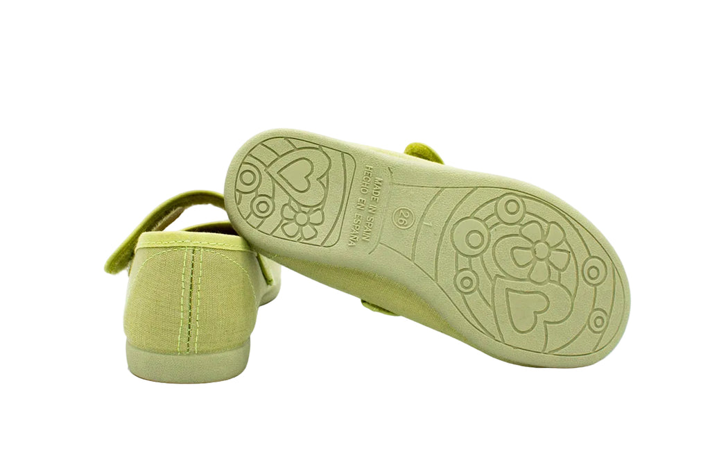 Ballerine in cotone con velcro verde salvia