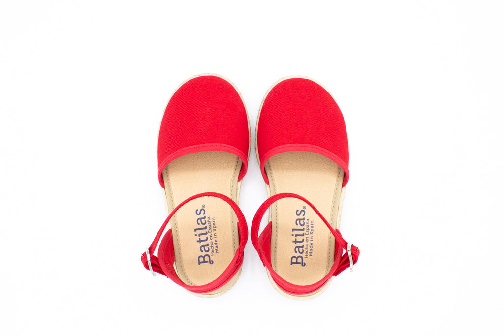 Sandali in cotone con cinturino rosso